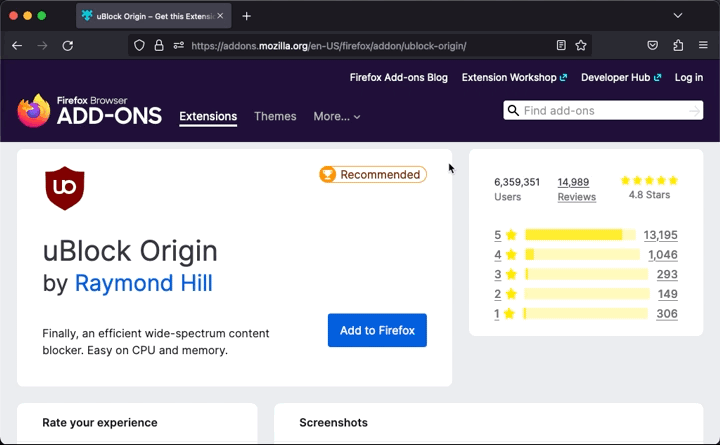 Langkah 1: Install uBlock Origin dari Firefox Browser Add Ons