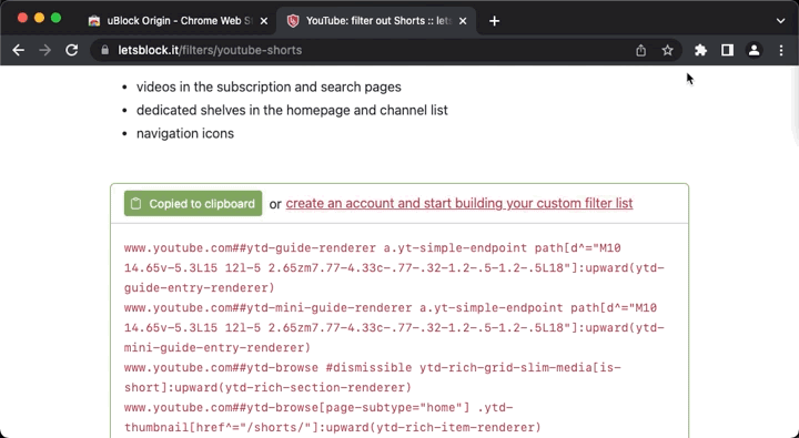 Langkah 3: Tempel kode dari Let's Block It! ke filter uBlock Origin